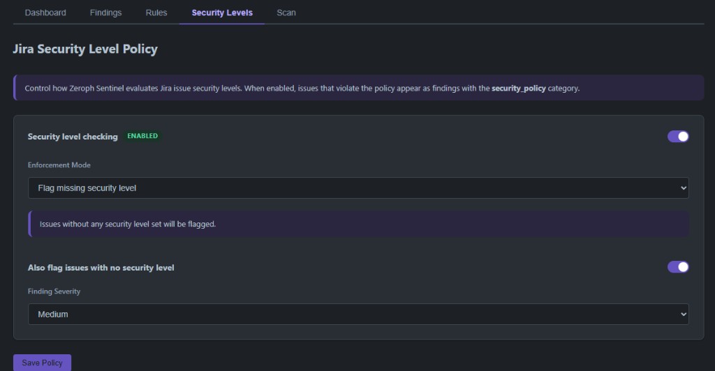 Security level policy configuration