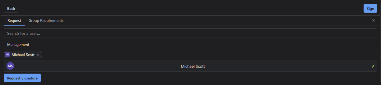 Requesting a signature from a user