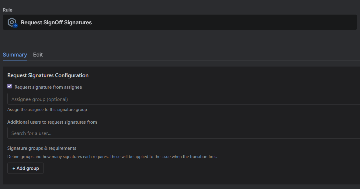 Request SignOff Signatures post-function configuration