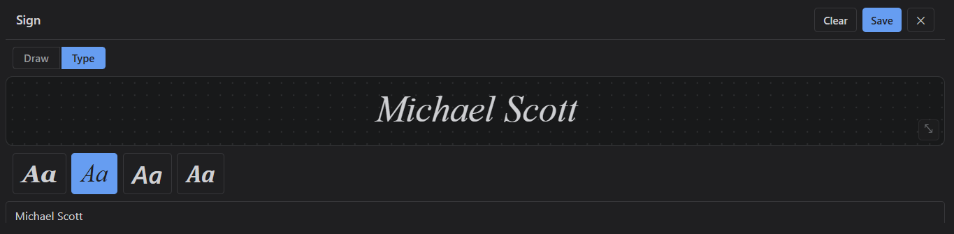 Choosing a typed signature font